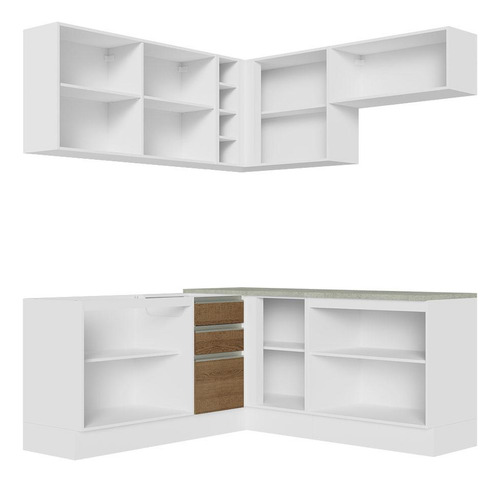 Armario De Cocina Integral Esquinera 349cm Glamy Madesa 03 Color Blanco