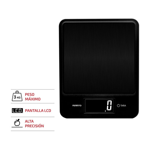 Imagen 2 de 9 de Balanza Cocina Digital Femmto C03 Para Pesar Alimentos Capacidad máxima 3 kg Color Negro
