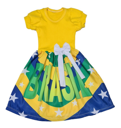 Vestido Brasil Copa Do Mundo Verde E Amarelo Infantil Fab2