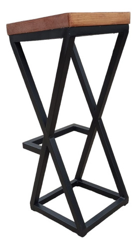 Banco Taburete De Acero Y Madera Para Barra Cafe Bar 70cm Negro Nogal Americano