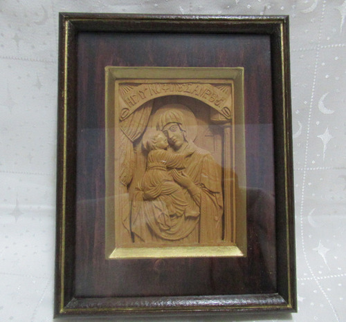 Retablo Ortodoxo Virgen De Vladimir Madera Incienso Tallado