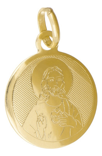 Medalla Sagrado Corazón De Jesus Y Cadena De 50 Cm Oro 14k