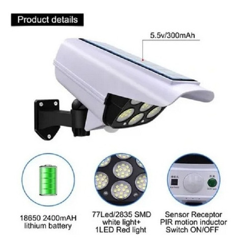 Foco Solar Cámara Sensor De Movimiento + Control Remoto Colo