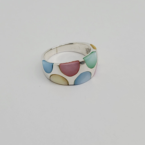 Imagen 3 de 7 de Anillo Plata Nacar Colores Medias Esferas