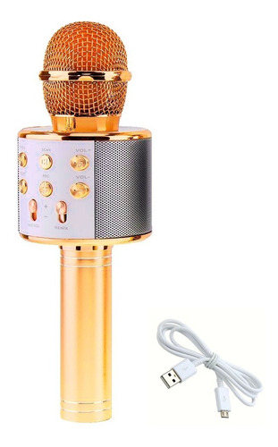 Microfono Karaoke Bluetooth Inalambrico Parlante Efectos Color Dorado
