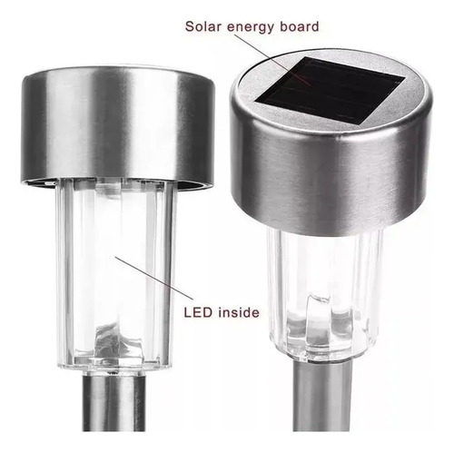 Estaca Solar Acero Inox Led Pack X 6 Exterior Jardin Blanco Cálido