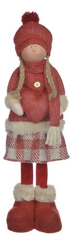 Boneco Natal Menina Em Pe C/coracao (vermelho Bege) 43cm