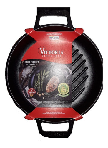 Sarten Grill Dos Asas 26 Cm Victoria Hierro Fundido