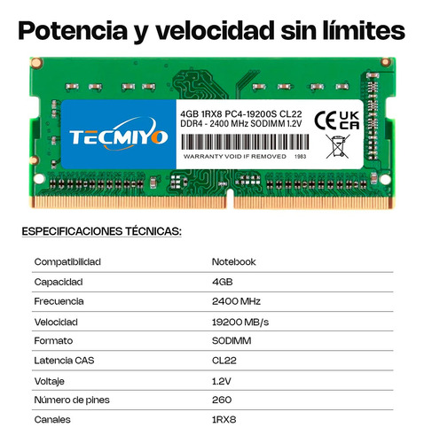 Memoria Ram 4gb Ddr4 2400mhz Tecmiyo Para Notebook Sodimm