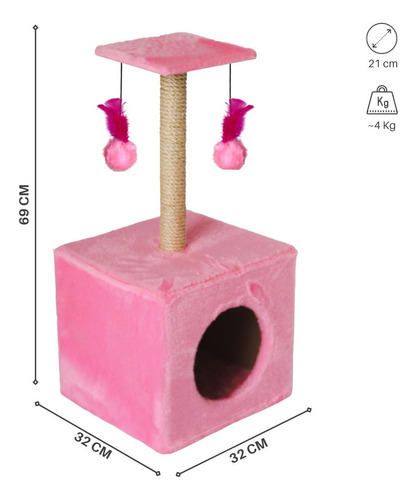 Arranhador Para Gato Tipo Toca De Gato Com Caixa Confortável Cor Rosa