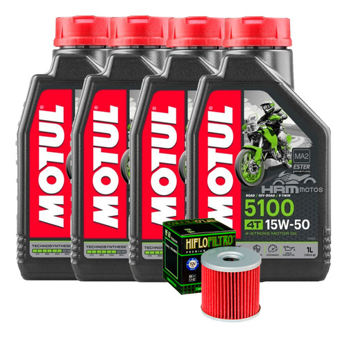 Kit 4 Lts Óleo Motul 5100 15w50+filtro Oleo Comet 650 Hiflo