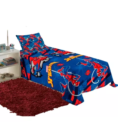 Jogo de Cama Infantil Lepper Homem Aranha Solteiro 3 Peças Microfibra Azul