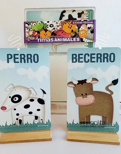 Imagen 6 de 7 de Juego Didáctico Cartas Plásticas Animales Que Riman