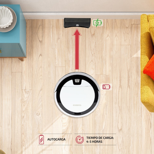 Robot Aspiradora Inteligente Trapeadora Limpia Pisos Femmto Color Negro y Blanco