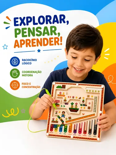 Labirinto Magnético Brinquedo Jogo Educativo Montessori Imã Bege