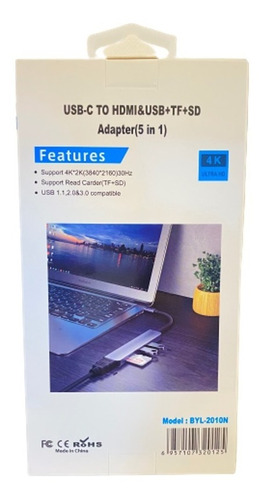 Hub Adaptador Usb-c 5 En 1 Macbook hdmi,2x Usb 3.0, Tf, Sd 