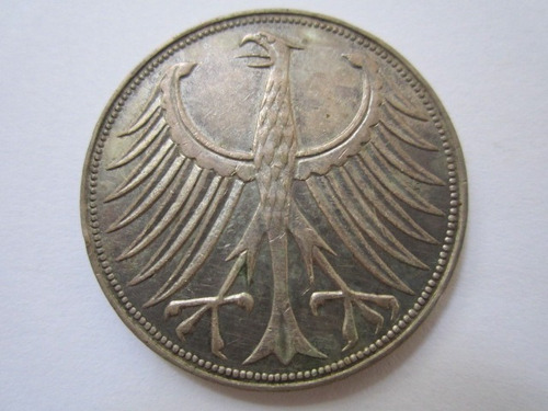Alemanha Moeda Prata 5 Deutsche Mark 1960 F