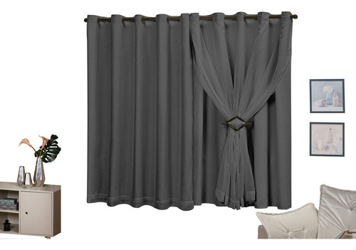 Cortina Marrom 4,50x170 Luxuosa De Tecido Grosso De Luxo Cor Preto