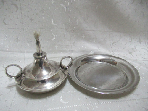 Antiguo Mechero Plateado Mecha Algodón Con Plato Lappas (Usado)