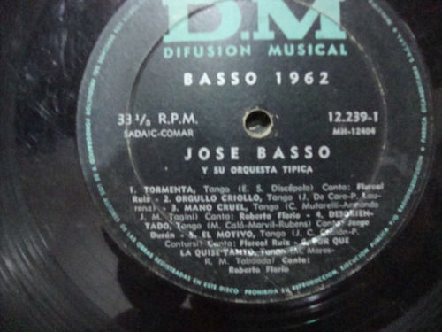 Sin Tapa Disco Jose Basso Y Su Orquesta Tipica 1962 T0