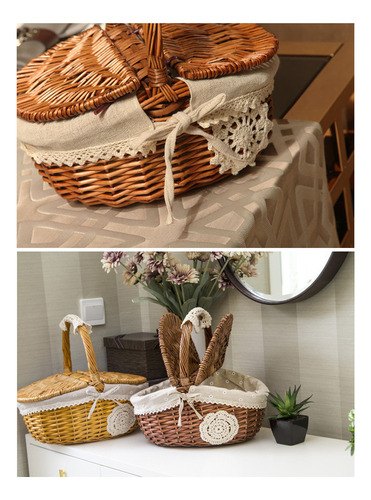 Cesta De Picnic Hecha A Mano De Mimbre For Acampar
