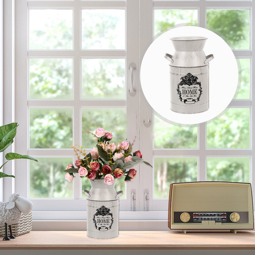 Cubo De Flores Rústico De Hojalata Con Decoración De Parterr
