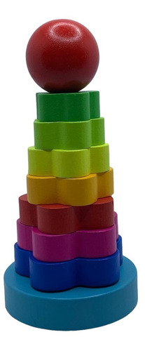 Brinquedo Pirâmide Educativa De Madeira Empilhar Flores 13cm