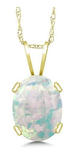 Collar - 1.00 Ct Oval Cabochon White Simulated Opal 14k Yell