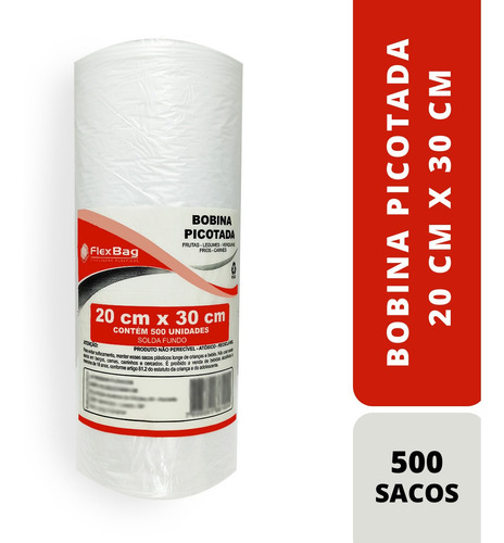 Bobina Picotada 20x30 Saco Plastico Rolo C/ Fundo Reto 500un