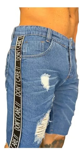 Bermuda Jeans Masculina Skinny Com Faixa L Destroyed Modinha