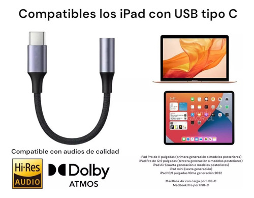 Adaptador Auriculares Type-c A 3,5 Mm,compatible Con Android