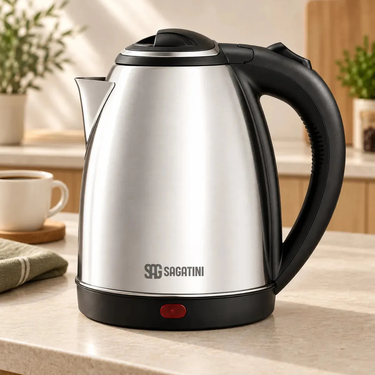 Chaleira Elétrica SAGATINI Inox 2 Litros Desligamento Automático Base Giratória 360° Para Café e Chá