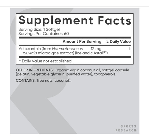 Sr Triple Strength Astaxanthin From Microalgae 12mg 60ct Sabor Flavorless