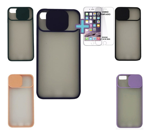 Funda Case iPhone 8 7 6 Se 2020 Con Cubre Cámara Mas Vidrio