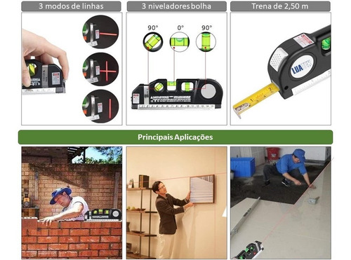 Nível A Laser Esquadro Com Trena Magnetico Profissional 10m