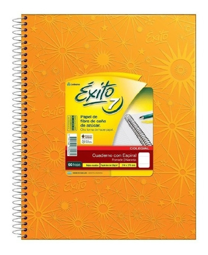 Cuaderno 21x27 Exito E7 Espiral Naranja 60 Hojas Rayado