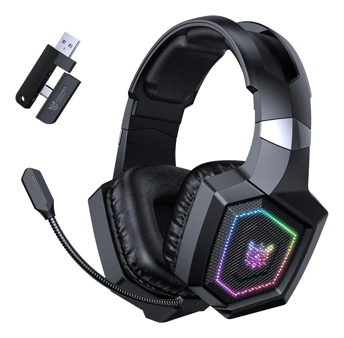 Auriculares gamer inalámbricos Onikuma Bluetooth GT806 con luz LED Color Negro