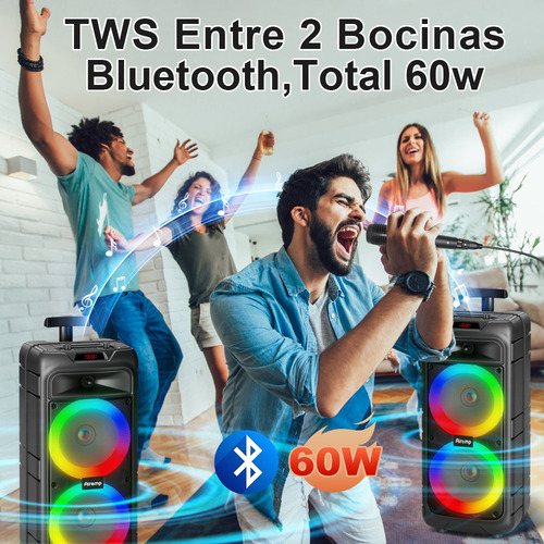 Bocina Portatil Bluetooth Audio Radio Microfono Luces Led Negro
