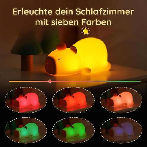 Lámpara Nocturna De Silicona Capibara De Control Táctil Led