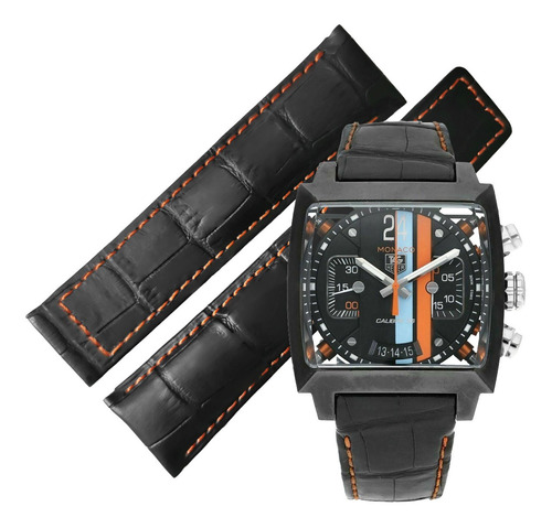 Correa Negra Cost Naranjas 22-20mm Compat. Tag Heuer Monaco