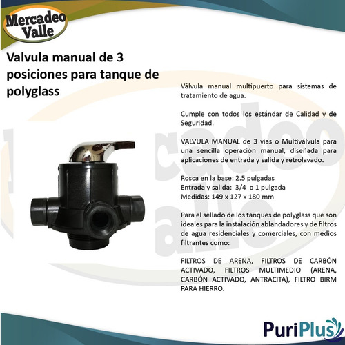 Imagen 4 de 4 de Tanque Polyglass 13 X 54 Pulgadas Valvula Manual Filtro Agua