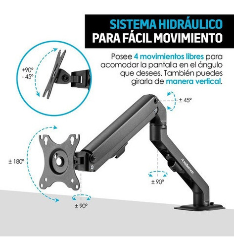 Suporte para monitor hidráulico Redlemon de até 27 polegadas, cor preta