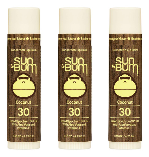 Sun Bum Triple Threat - Balsamo Labial (3 Unidades, Coco)