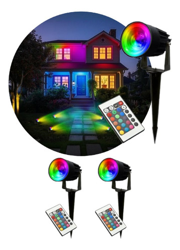 2 Espeto P/ Jardim Lampada Led 7w Rgb Mult Cores Bivolt