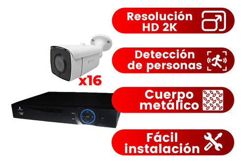 Kit Cctv Vigilancia Seguridad 16 Cámaras Ip Video Hd 2k Nvr