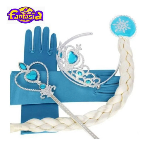 Imagem 2 de 9 de Kit Acessórios Frozen Elsa C/ Varinha, Luvas, Trança E Coroa