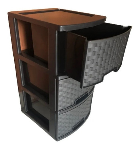 Cajonera 3 Niveles Angosta Negro Rattan 61 X 32 X 37 Cm