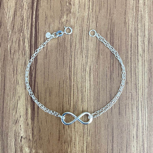 Imagen 6 de 10 de Pulsera De Plata 925 Mujer Infinito Con Doble Cadena Agálea