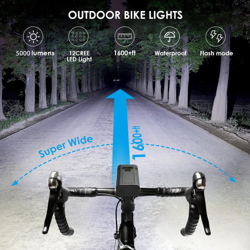 Luz De Bicicleta 12led 10000mah 5000 Lúmenes Con Luz Trasera