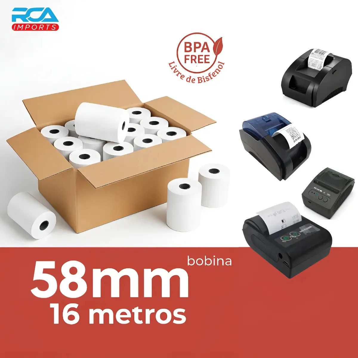 Kit 10 Bobina Para Impressora Térmica 58mm Branco